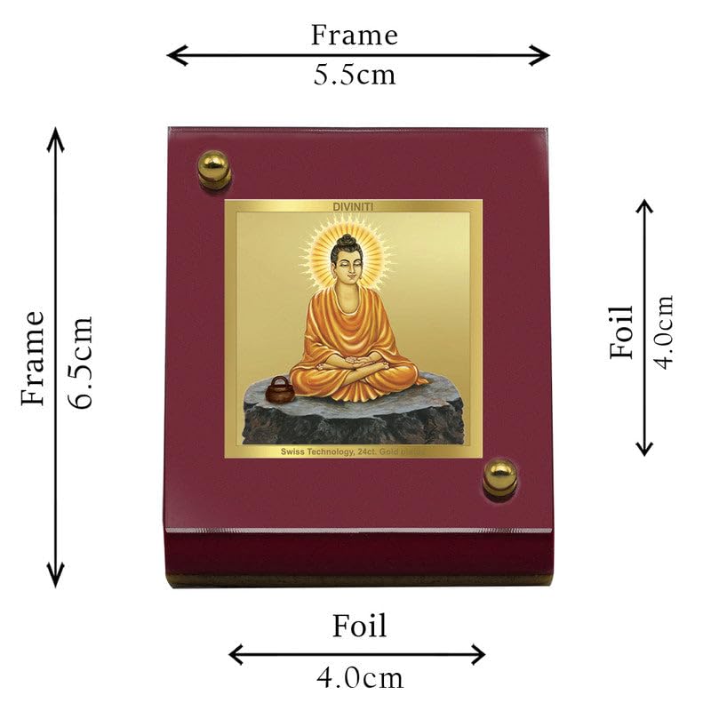 Image of DIVINITI Intima Pure 24K Gold Plated Buddha Spiritual Frame - Luxury Home, Office & Meditation Decor | Premium Gold Foil Artwork in MDF Frame | Table Top Display (16 X 13.5 CM)