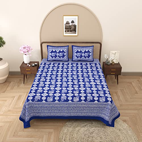 Image of Opulent Collection Double Bedsheet with 2 Pillow Cover | 100% Cotton Bedsheets for Double Bed | Handloom Bedsheet | Size 86x90 inches | King Size (90X102 Inches) (Dusk Blue, King)