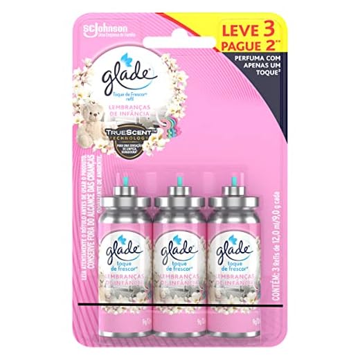 Glade Aromatizador de Ambiente Toque de Frescor Refil Lembranças de Infância Leve 3 Pague 2 unidades com 12ml cada