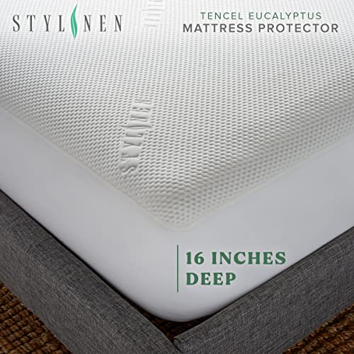 Image of STYLINEN Tencel Eucalyptus Waterproof Mattress Protector - 100% Waterproof, Ultra Soft & Cooling with 16 Deep Pockets, Noiseless Protection from Stains & Spills (Queen)