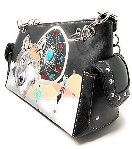 Western Wolf Dream Catcher Embroidery Feather Conceal Carry Women Handbag Purse in 5 colors4