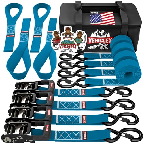 Image of Vehiclex Motorcycle Ratchet Tie Down Straps with Soft Loops, 1.5 inch x 8'