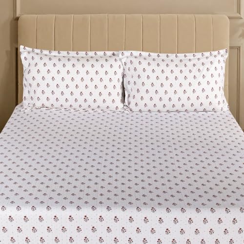 Image of Home Elegance from House of Mytrident | Linen Feel Bed Sheet for Double Bed King Size with Two Pillow Covers | Ultrasoft | Floral 274cm x 250cm | myTrident - Jade Beige