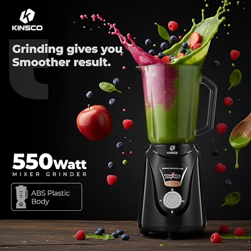 Image of Kinsco 550W Blender Mixer with 3 Jars | Heavy Duty Motor for Daily Grinding and Juicer | Strong Steel Blades | Home and Kitchen | Black