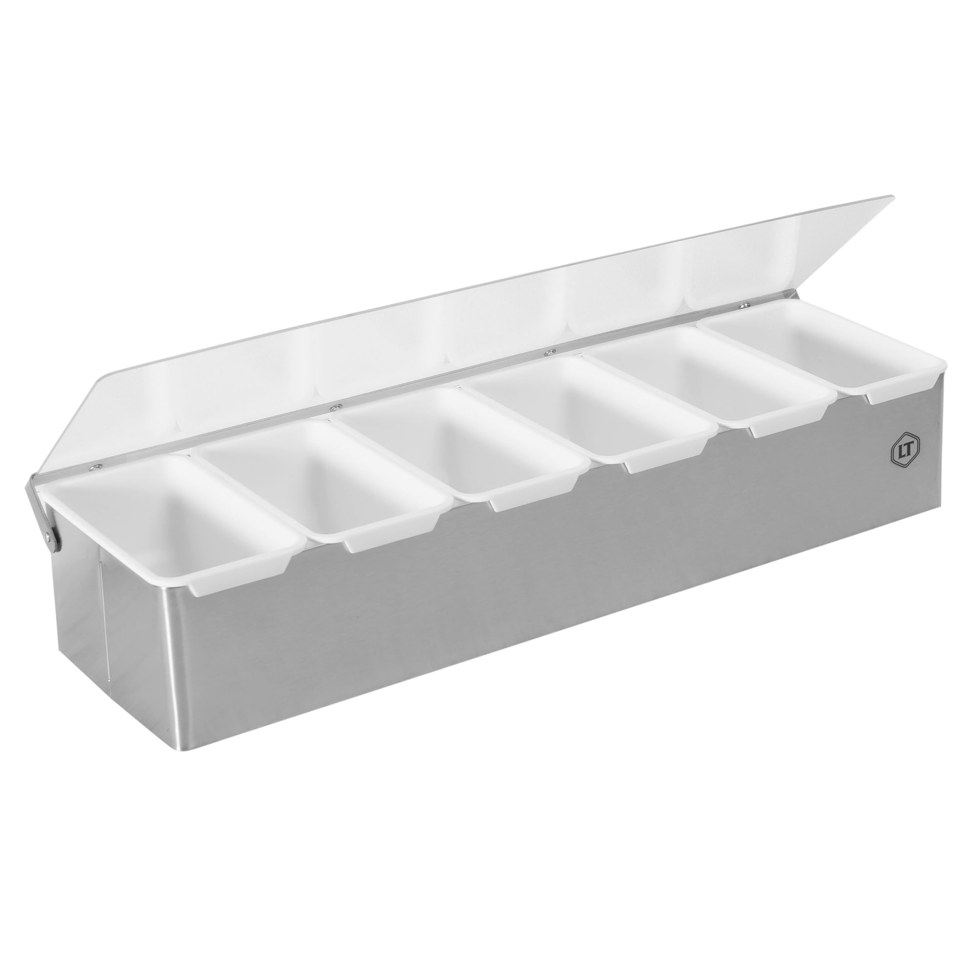 TELLIER Louis Spice and Condiment Box with 6 Compartments Stainless Steel Practical Display and Dispenser for Spices, Ingredients and Toppings at Hand – Professional Quality
