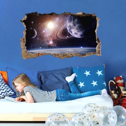 3D Galaxy Wall Decals Universe Wall Sticker Space Room Decals Peel and Stick Galaxy Wall Mural Planet System Decorations Outer Space Decal Milky Way Decor for Kids Room Boys Bedroom