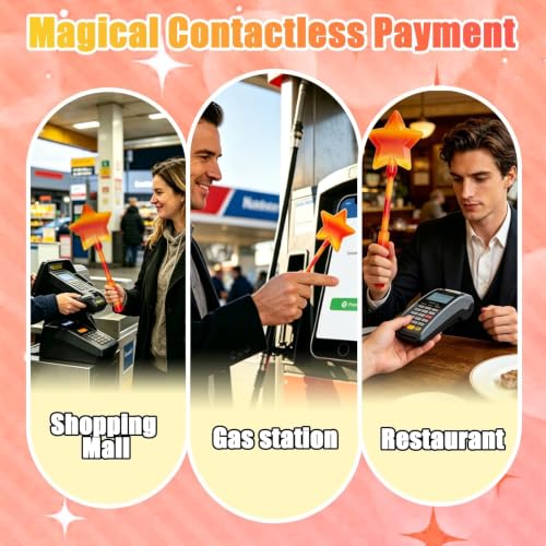 Image of Credit Card Wand, Contactless Payment Card Wand with Secure Slot, Fun Payment Experience for Everyday Use, Rainbow Color Star Design, Single Piece Credit Card Apply Tool (red B)