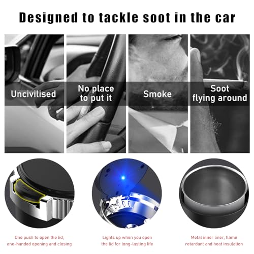 Image of Dickno Car Ashtray with Lid, Detachable Stainless Smokeless Auto Ashtray, Portable Mini Vehicle Trash Can with LED Blue Light, Universal Interior Accessories for Cup Holder (Blue, 1 PC) (Pack of 2)