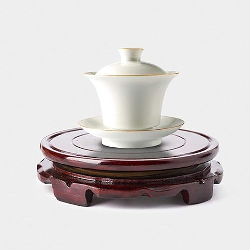 Miniatura 4 de Base redonda de chapa de madera marrón estilo oriental para jarrón lámpara tetera, no giratoria, estable, decoración del hogar (8.7 pulgadas de