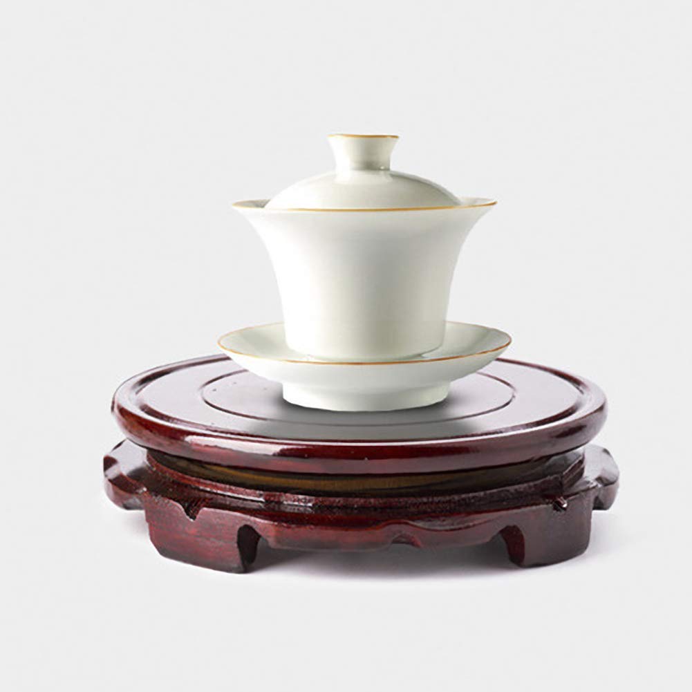 Brauner Holzsockel im orientalischen Stil, runder Furniersockel für Vase, Lampe, Teekanne, nicht drehbar, stabil, Heimdekoration, Präsentationsständer (22,1 cm B x 3,3 cm H)
