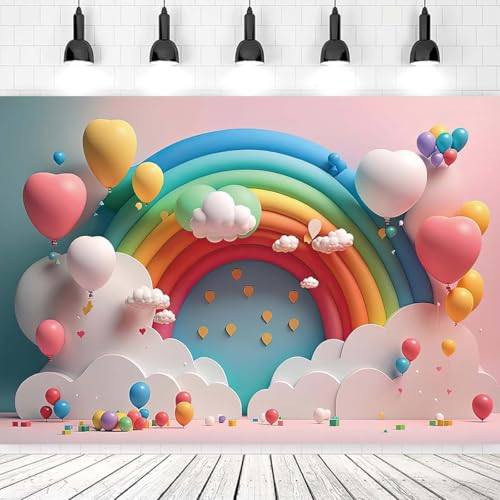 Fondo para fotografía Arcoiris con globos 7x5 pies