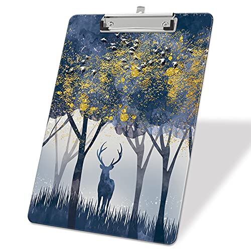 Image of Plastic A4 Clipboards, Clip Board Stardard Letter Size 9 x 12.5 in | Office Decorative for Students Women Men and Kids,Jungle Deer