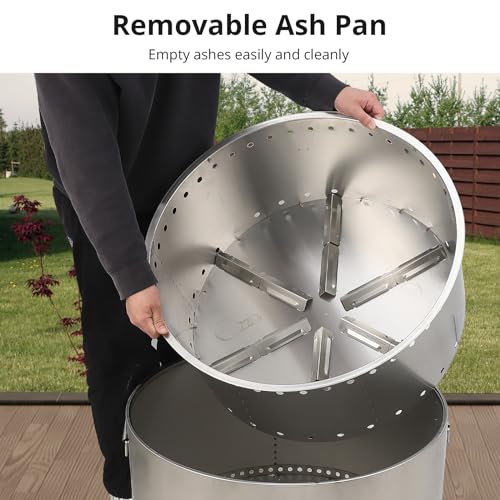 27in Smokeless Fire Pit, Outdoor Wood Burning Firepit with Removable Ash Pan & Handle, Portable Stainless Steel Stove for Camping, Backyard, Bonfire, and Picnics