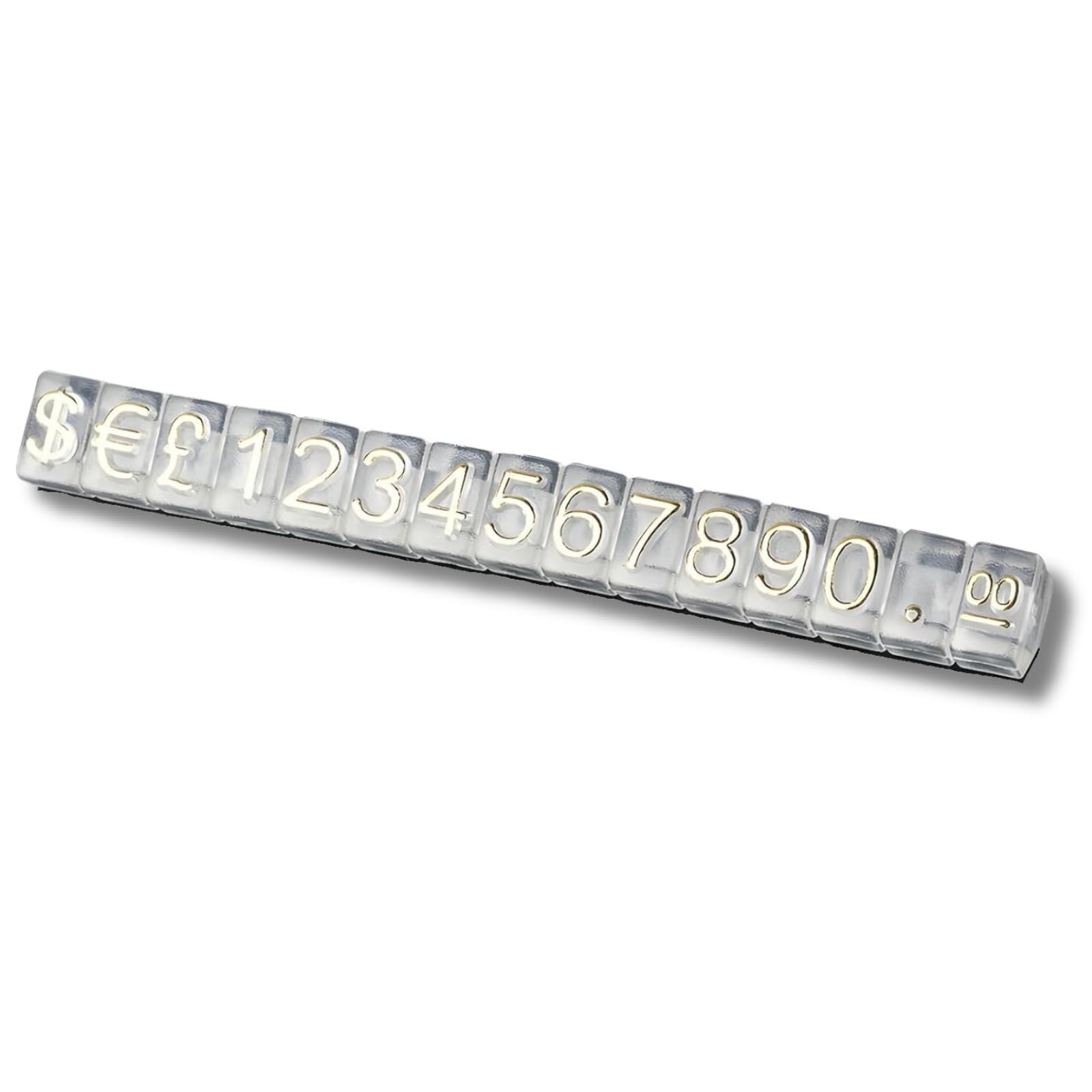Boxonly 10PCS Digital Price Tag £ € $ Metal Price Label Tag Pricemarker Labels Arabic Number Price Display Board 3x5mm Transparent Base Gold Word