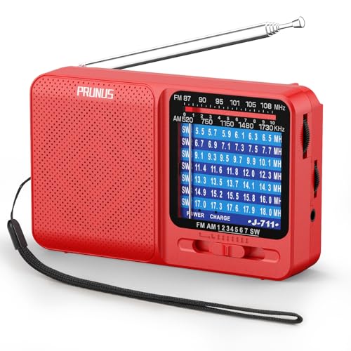 Radio Portable FM/AM/SW, PRUNUS J-711 Petite Radio à Piles Survie (AA) avec Batterie Rechargeable 1200 mAh, Excellente Qualité Sonore, Mini Radios Simple...