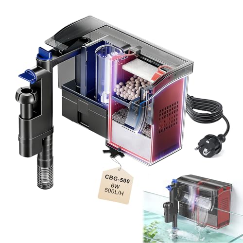 EXLECO Filtre Externe pour Aquarium 6W 500L/H, Pompe Externe avec Lampe UV, Système de Filtration...