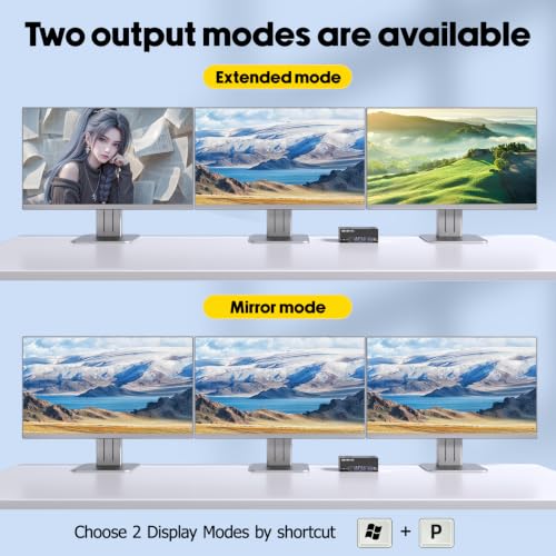 Image of KVM Switch 3 Monitors 2 Computers EDID Simulation,4K@60Hz HDMI Displayport Triple Monitor KVM Switch,3 Monitor KVM with 4 USB 3.0 Ports for Keyboard Mouse, Wired Remote and 2 USB3.0 Cables Included