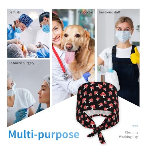 Image of Working Cap Scrub Cap with Sweatband Adjustable Unisex Women Tie Back Hat Nurse Surgical Caps