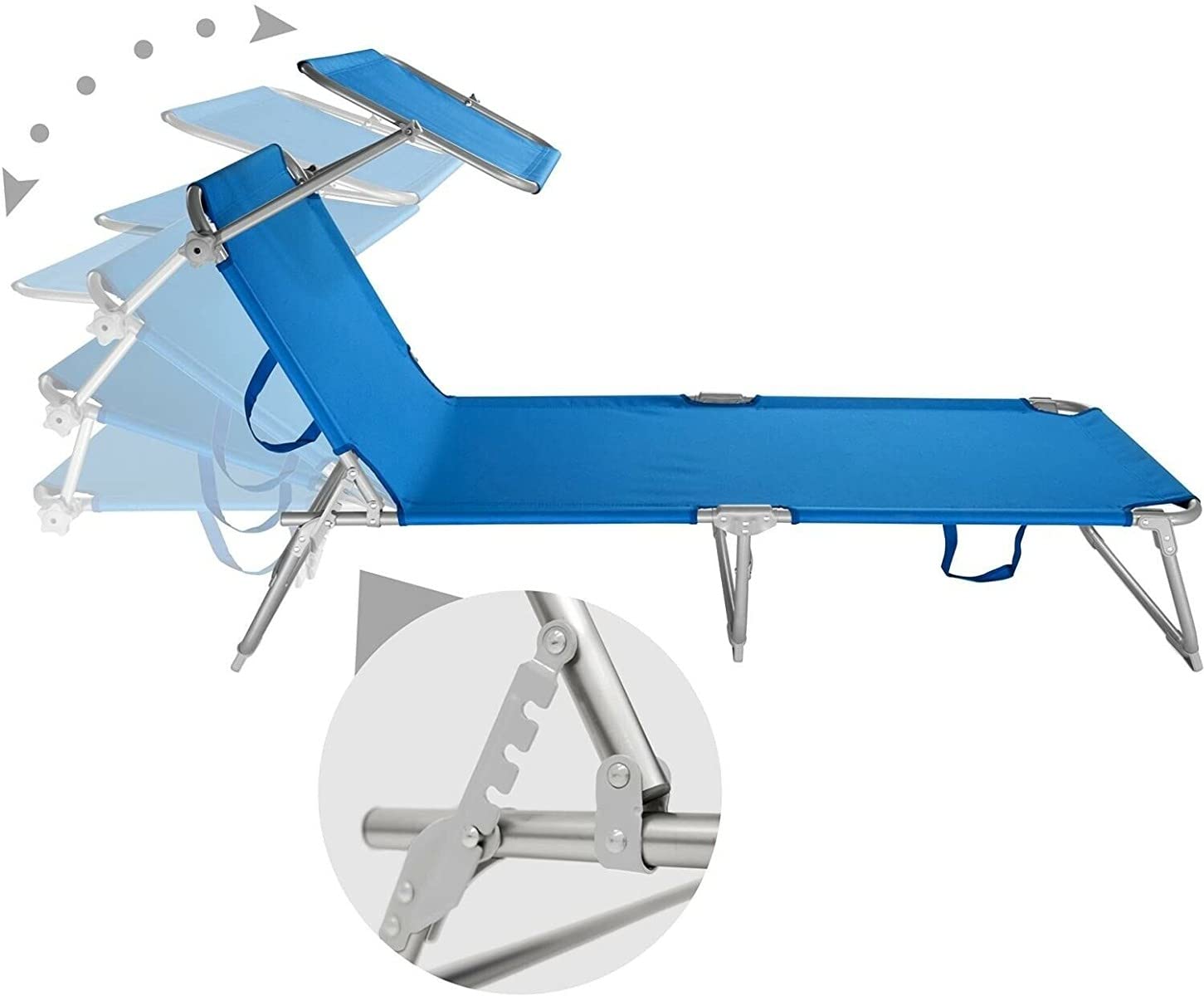 Lettino prendisole SAND con tettuccio per mare campeggio giardino in alluminio pieghevole Blu