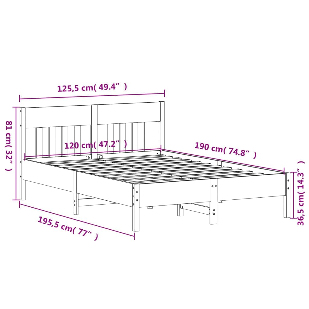Cama de madera maciza sin colchón, 120 x 190 cm, marrón cera, madera de pino, marco de cama resistente, cama individual para dormitorio, duradera