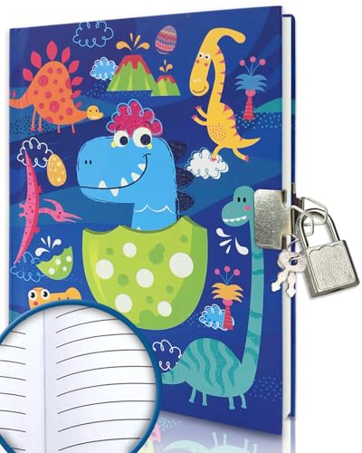 GINMLYDA Dinosaurio Diario Secreto para Niños, Regalo Festivo Diario con Cerradura Cuaderno Cosido de 80 Páginas Bloc de Notas con Cerradura Apto para Niños de 5 6 7 8 9 10 años.