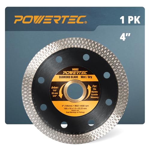 Image of POWERTEC 4 Inch Diamond Saw Blades for Handheld Tile Saw & Angle Grinder 1 Pack, Super Thin Turbo Mesh Rim Tile Blades for Cutting Porcelain, Granite Tile & Ceramic Tile, 4 inch Diamond Blades (14002)