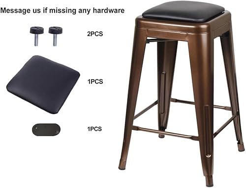 Miniatura 171 de GIA Taburete de mostrador sin respaldo de 24 pulgadas, cantidad de 4, bronce con asiento de madera clara Negro -,Café,Gris,gris, (Gun