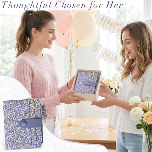Image of COSHAYSOO Wallets for Women Teen Girls RFID Blocking - Mini Card Holder with Multiple Slots ID Window Zipper Coin Pocket-Slim Bifold Purse PU Leather Keychain Wallet-Garden Floral