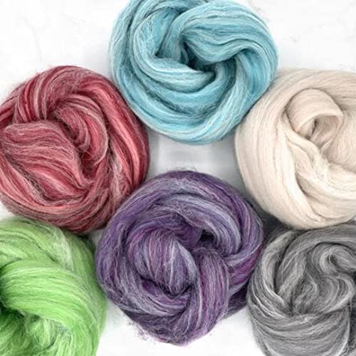 Image of Revolution Fibers Cascade Range Wool Roving Variety Pack | 6 Super Soft, Luxurious Blended Colors of Merino & Alpaca Fiber | Perfect for 3D Needle Felting, Wet Felting & Spinning