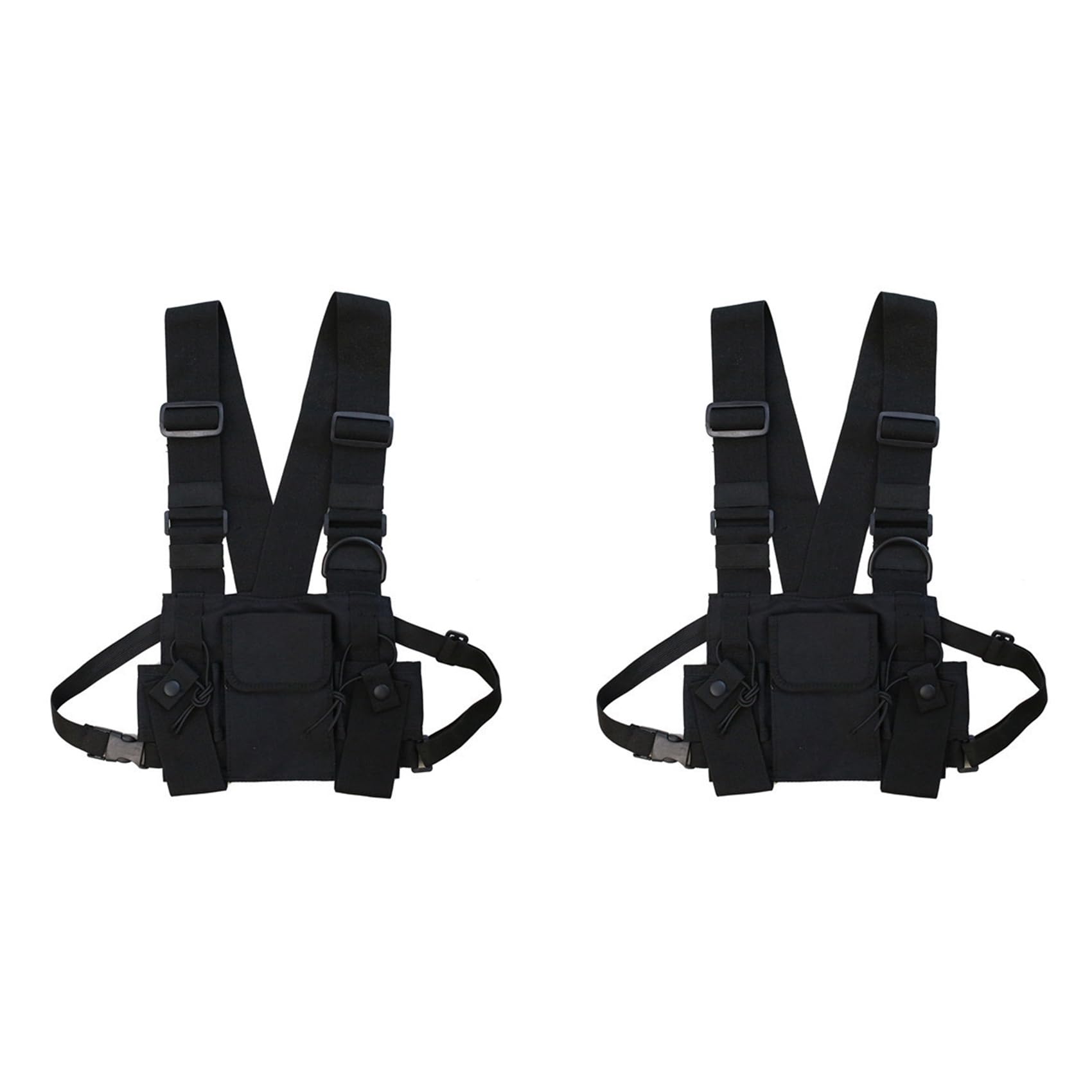Lot de 2 poches de poitrine pour talkie-walkie radio, 3 poches, avec fermeture éclair, sac de transport