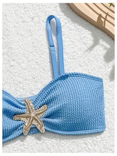 Image of RoseSeek Girl's 2 Piece Padded Bathing Suit Wireless Starfish Swimsuit Spaghetti Strap Vacation Beachwear Set