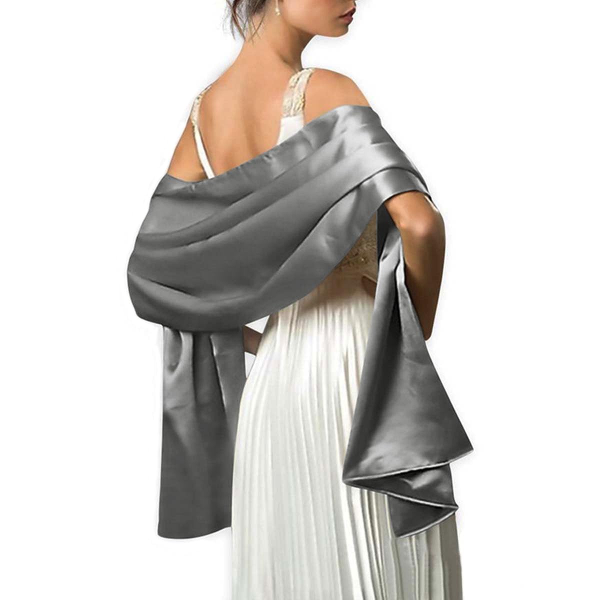 LANSITINA Women's Solid Color Satin Shawl Wraps for Evening