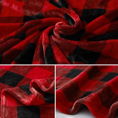Touchat Fleece Throw Blankets, Buffalo Plaid Throw Blanket for Couch Sofa Bed, Soft Warm Fuzzy Cozy Plush Checkered Blanket, Lightweight Farmhouse Decor(Red and Black Plaid, 50“ x60”)