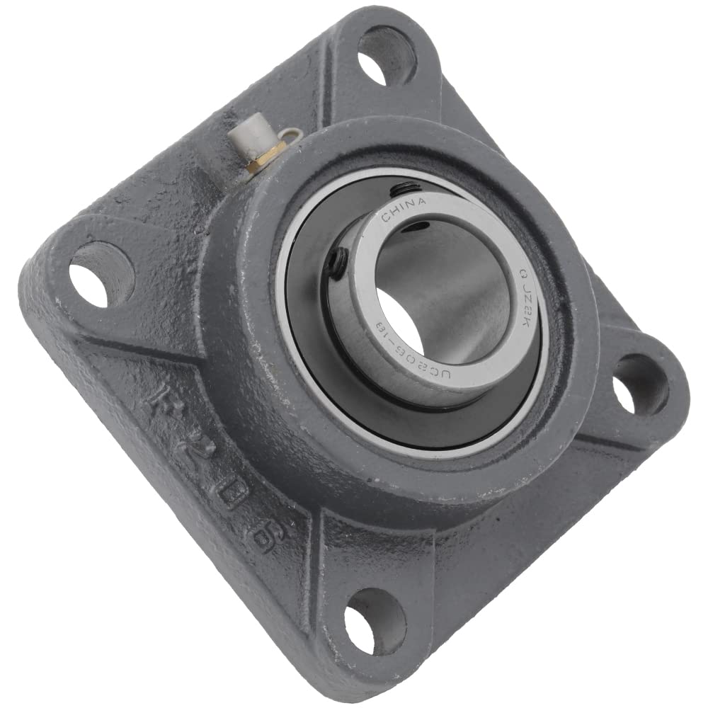 [2-Pack] UCF206-18 - 4-Bolt Flange-Mount Ball Bearing Unit, Insert Bearing UC206-18, Cast Iron Housing F206, Bore Shaft 1-1/8 in (28.575 mm), Set Screw Locking, 4.25 in (108 mm) Flange Length