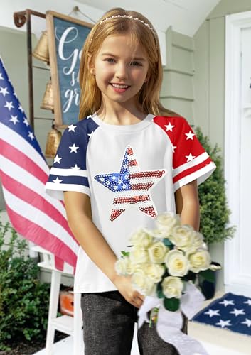 Image of Ithalt Boys Girls USA Shirts Kids 4th of July Shirts American Flag Tshirt Patriotic Top Independence Day Outfit 5-13y