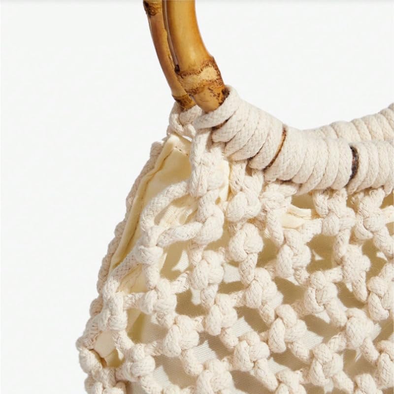 Bolso Tote de cuerda de algodón tejido a mano con flecos miniatura 5