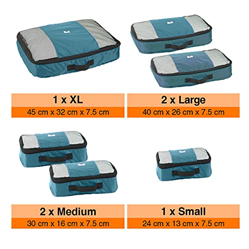ANSIO Packing Cubes for Suitcase, Travel Cubes Luggage Organiser Set, Suitcase Organiser bags, Value Set for Travel and Home Storage, Small, Medium, Large, XL - (6 Piece Set) - Teal - Image 4