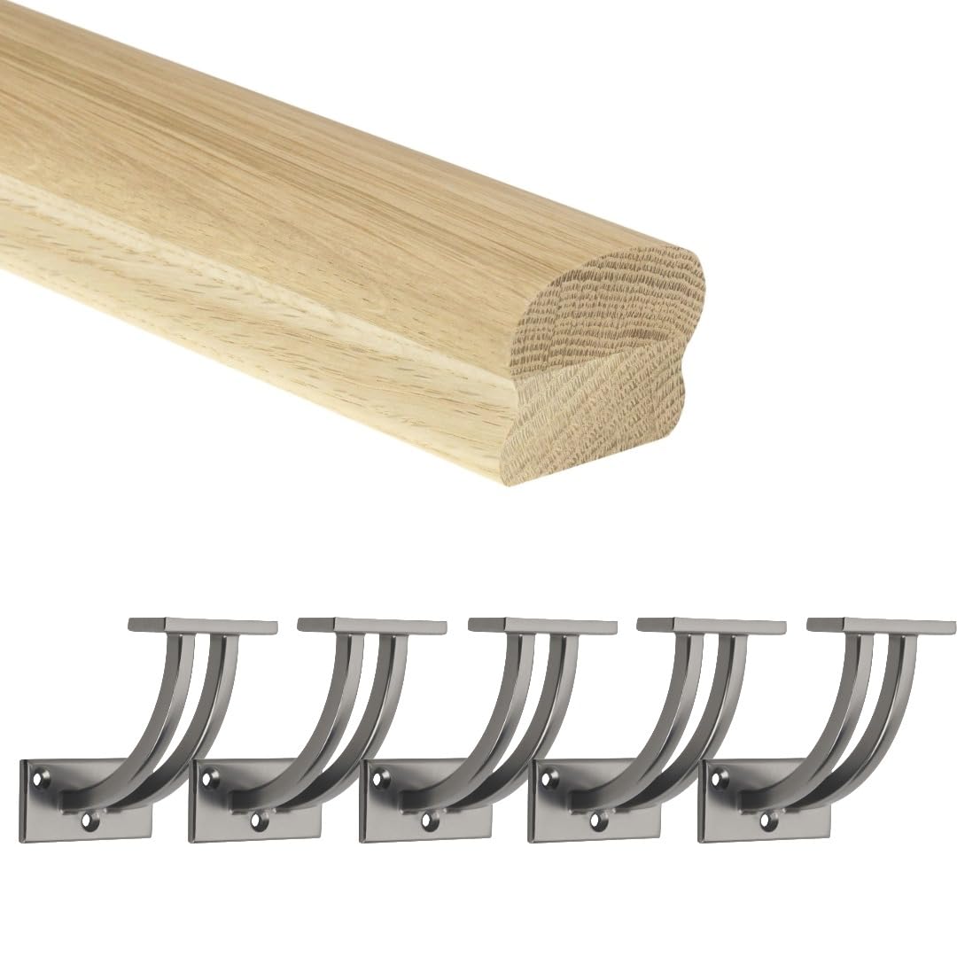 Jackson Woodturners Oak Cottage Loaf Handrail Kit with Gunmetal Brackets – Solid Stair Rail (4200mm + 5 Wall Brackets)