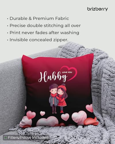 Image of Brizberry Pillow Cushion Gift for Valentine's Day Anniversary Engagement Birthday to Husband Hubby | Love Romantic Diwali Couple Gift with Cushion Filler (16 inch x 16 inch) (Design 31)