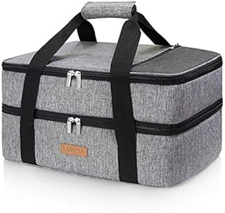 LUNCIA Double Decker Insulated Casserole Carrier for Hot or Cold Food, Lasagna Holder Tote for Potluck Parties/Picnic/Cookouts, Fits 9