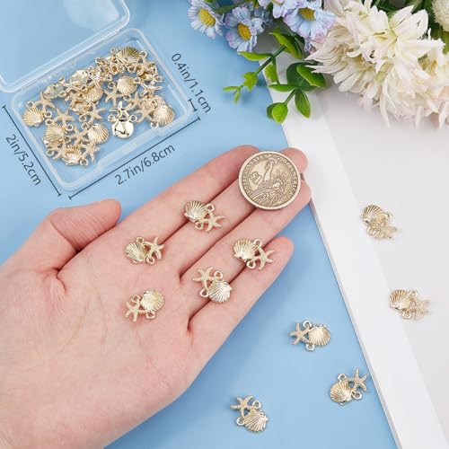 Beebeecraft 1 Box 40Pcs Starfish Connector Charm 14K Gold Plated Sea Stars Ocean Animal Beach Summer Hawaii Scallop Shell Charms Links Connectors for Jewellery Making Charms DIY Crafts - Image 3
