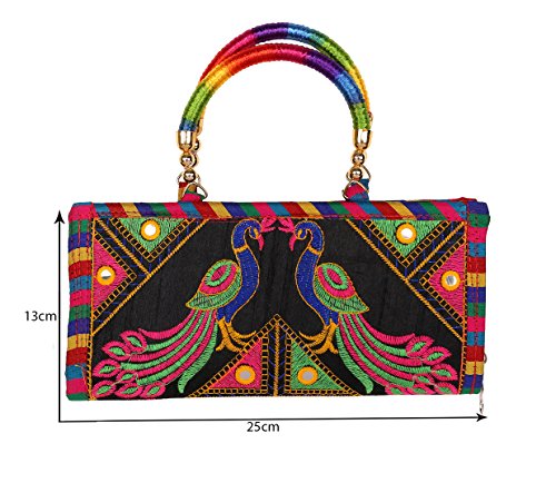 Image of Craft Trade Clutch Bags for Women Rajasthani Jaipuri Embroidered Mirror Work Ethnic Hand Bags and Clutches for Ladies Purse for Girls - 13x25 Cms