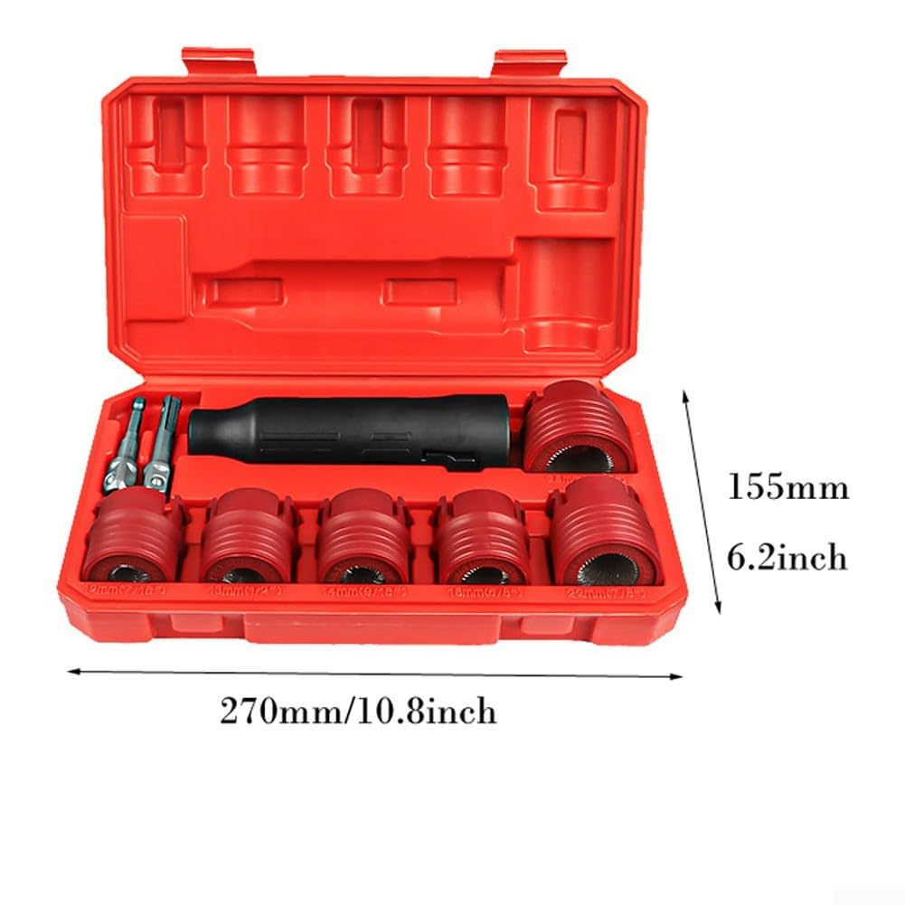 9-Piece Car Wheel Stud Cleaner Tool Set, 12-28mm Rust Removal Brush for Screw Nuts, Automotive Wheel Hub Cleaning Kit with Drive Adapter, Fast Operation for Impact Driver Use