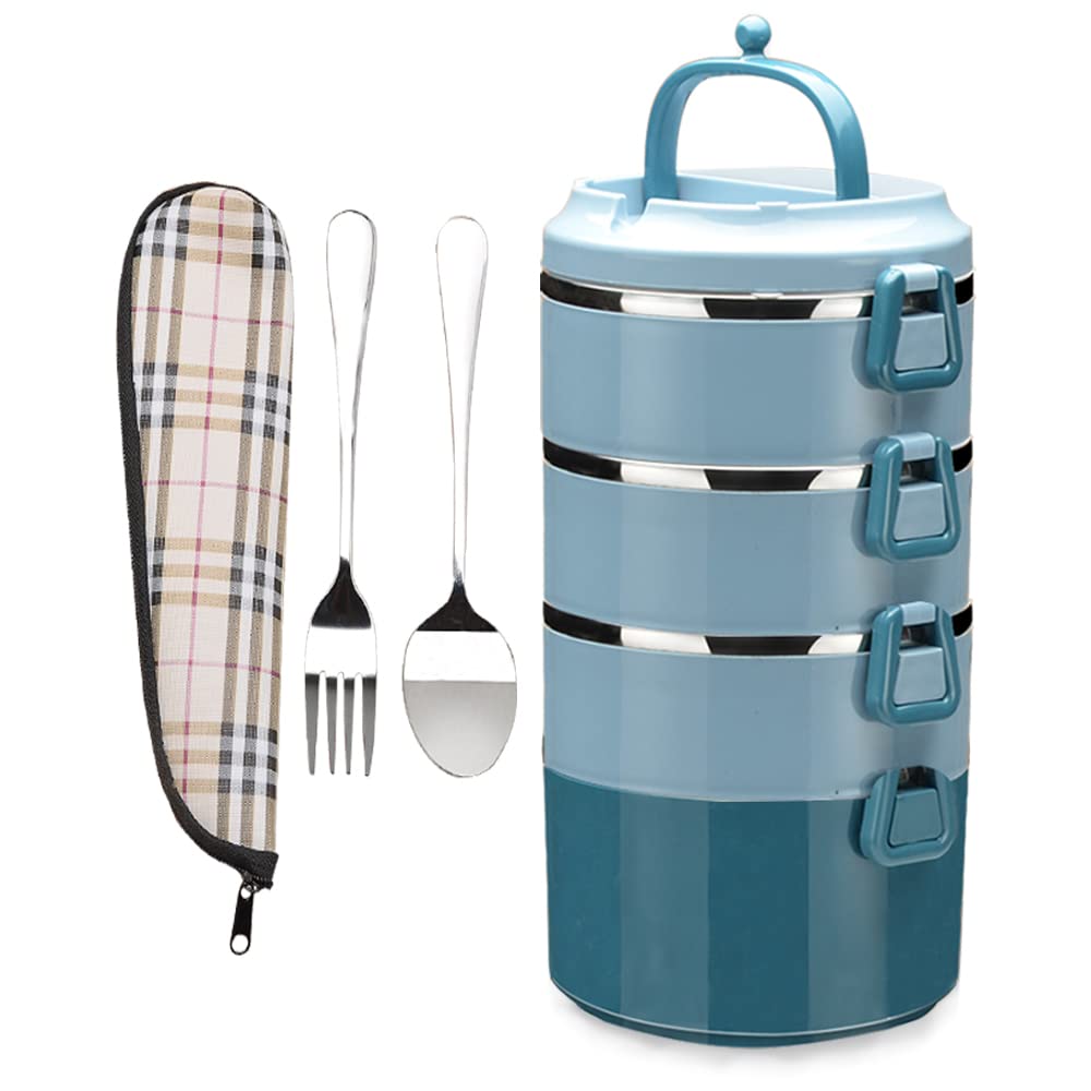 304 stainless steel lunch box with sealing function multi-layer combination basket picnic lunch box (blue, 4 layers)