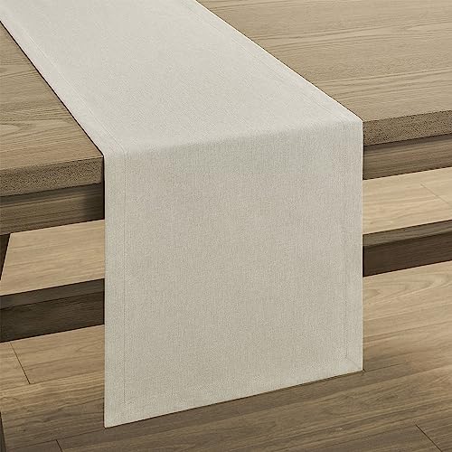 Image of ZeeMart Basic Linen Style Table Runner, 14 x 36 Inch Raw Linen, Rustic Farmhouse Light Beige Table Runners 36 Inches Long, Everyday Polyester Table Runner - Machine Washable & Easy Care