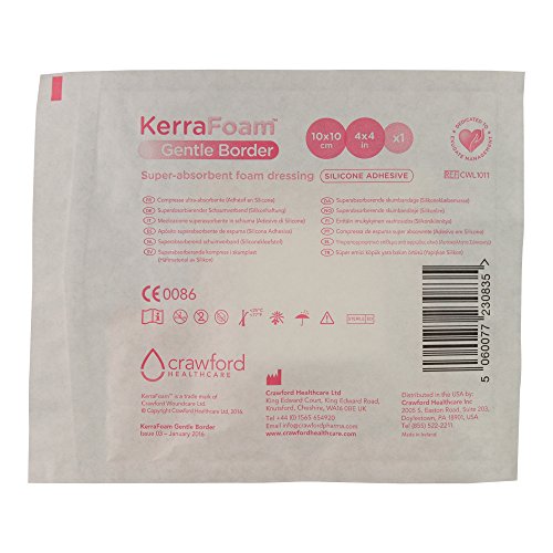 KerraFoam 4" x 4" Gentle Border Foam Dressing for Wound Care (CWL1011) - AIDS Wound Healing by Absorbing and retaining Drainage While Being Gentle on The Surrounding Skin. (1 Each)