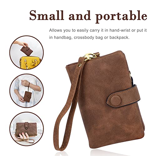 CONISY Small Wristlet Wallets for Women, Leather Bifold RFID Wallet with ID Window Zipper Coin Purse3