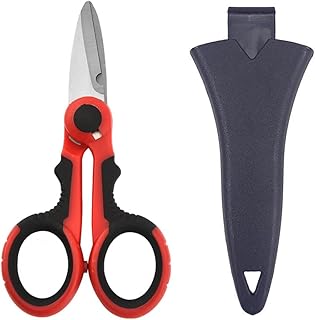 tooloflife Portable Stainless Steel Scissors Anti-Slip Serrated Edge Scissors Saltwater Freshwater Braid Scissors with Plastic Belt Case Sheath Kit for Fishing Outdoor and DIY (Red Scissor)