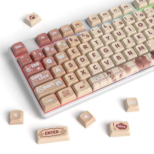 Image of 133 Keys PBT Keycap XDA Profile Keycaps Dye-Sublimation Custom Keycaps for MX Switches 60% 75% 100% Mechanical Gaming Keyboards(Caramel Bear)