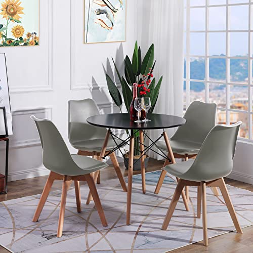 H.J WeDoo Juego de mesa y sillas, mesa negra con 4 sillas grises para comedor, cocina, salón Cover